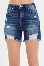 Load image into Gallery viewer, 5074- RISEN High Rise Distressed Mid Thigh Shorts-DARK
