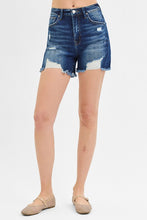Load image into Gallery viewer, 5074- RISEN High Rise Distressed Mid Thigh Shorts-DARK
