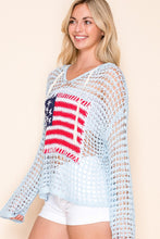 Load image into Gallery viewer, 6134- Crochet Flag Hoodie Beach Cover Up Mesh Top (
