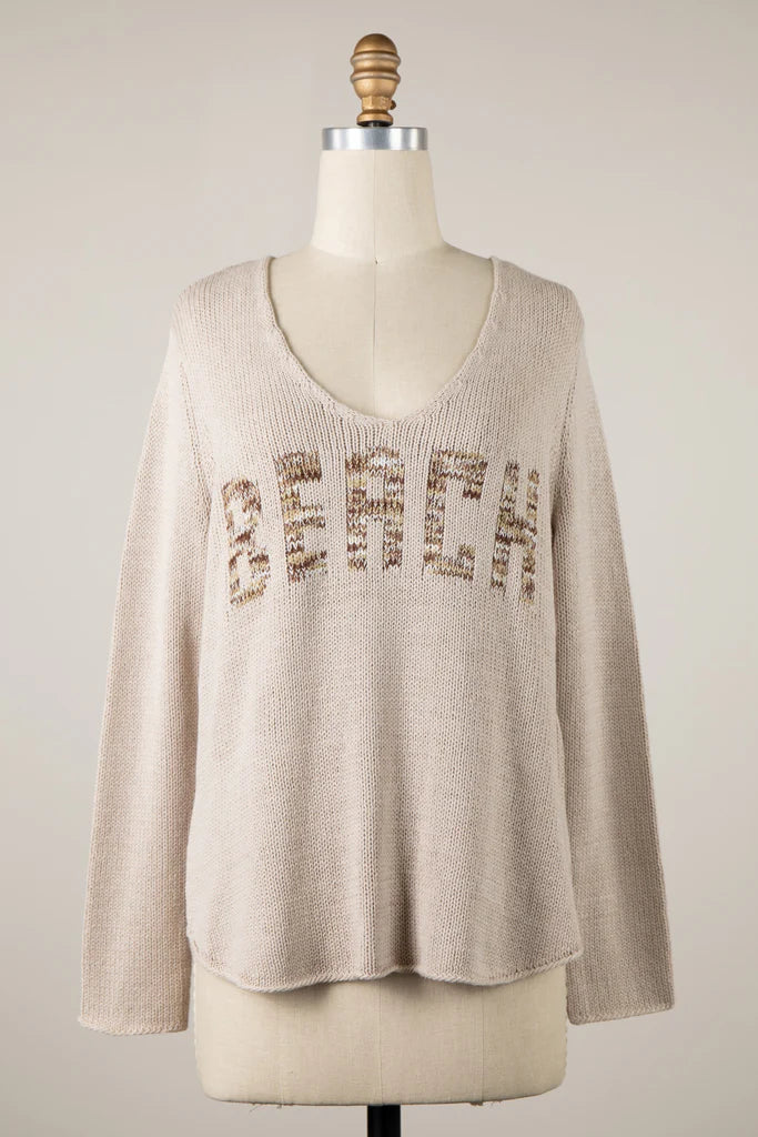 5267-MULTICOLOR LETTER BEACH SAYING SWEATER-BEIGE
