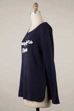 Load image into Gallery viewer, 5264- CURSIVE CHAMPAGNE PLEASE SAYING SWEATER-NAVY
