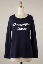 Load image into Gallery viewer, 5264- CURSIVE CHAMPAGNE PLEASE SAYING SWEATER-NAVY
