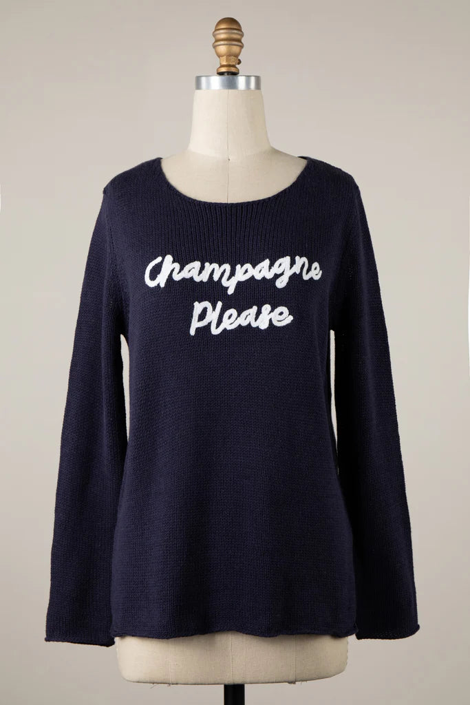 5264- CURSIVE CHAMPAGNE PLEASE SAYING SWEATER-NAVY