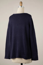 Load image into Gallery viewer, 5264- CURSIVE CHAMPAGNE PLEASE SAYING SWEATER-NAVY
