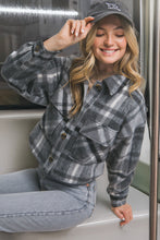 Load image into Gallery viewer, 5415-Button-down Short Plaid Shacket-CHARCOAL
