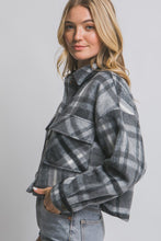 Load image into Gallery viewer, 5415-Button-down Short Plaid Shacket-CHARCOAL
