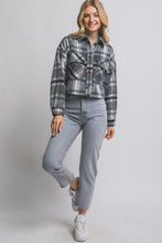 Load image into Gallery viewer, 5415-Button-down Short Plaid Shacket-CHARCOAL
