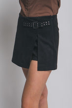 Load image into Gallery viewer, 5578-Suede Mini Skirt With Buckle-BLACK
