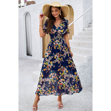 Load image into Gallery viewer, 4522-Floral Print High Waist Band Fit Lined Dress-NAVY
