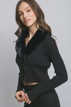 Load image into Gallery viewer, 5619-Faux Fur Collar Sweater Cardigan-BLACK
