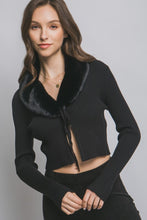 Load image into Gallery viewer, 5619-Faux Fur Collar Sweater Cardigan-BLACK

