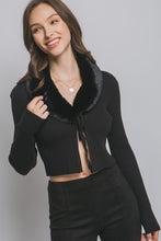 Load image into Gallery viewer, 5619-Faux Fur Collar Sweater Cardigan-BLACK
