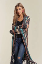 Load image into Gallery viewer, 4770-FRINGE HEM MULTI STRIPE CARDIGAN-NAVY
