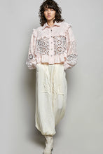 Load image into Gallery viewer, 6016- POL-Embroidered Patch Crochet Button Down Jacket-PINK
