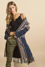Load image into Gallery viewer, 6526- Fringe Hem Tribal Sweater Cardigan-NAVY
