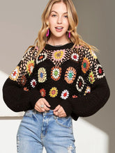 Load image into Gallery viewer, 5407-LONG Puff Sleeves Crochet Crop Top-BLACK

