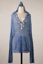 Load image into Gallery viewer, 6135- Lightweight Beach Cover-up Crochet Hoodie-BLUE
