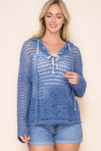 Load image into Gallery viewer, 6135- Lightweight Beach Cover-up Crochet Hoodie-BLUE
