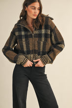 Load image into Gallery viewer, 6654- Plaid Fuzzy Sweater Cropped Jacket-BROWN
