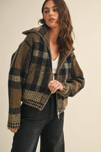 Load image into Gallery viewer, 6654- Plaid Fuzzy Sweater Cropped Jacket-BROWN
