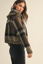 Load image into Gallery viewer, 6654- Plaid Fuzzy Sweater Cropped Jacket-BROWN
