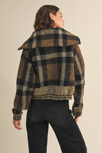 Load image into Gallery viewer, 6654- Plaid Fuzzy Sweater Cropped Jacket-BROWN
