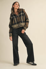 Load image into Gallery viewer, 6654- Plaid Fuzzy Sweater Cropped Jacket-BROWN

