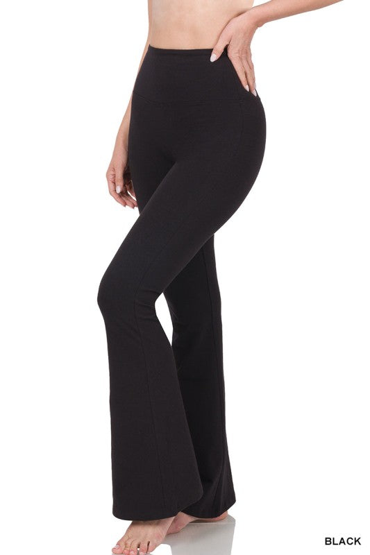 5570-Wide Waistband Yoga Flare Pants-BLACK