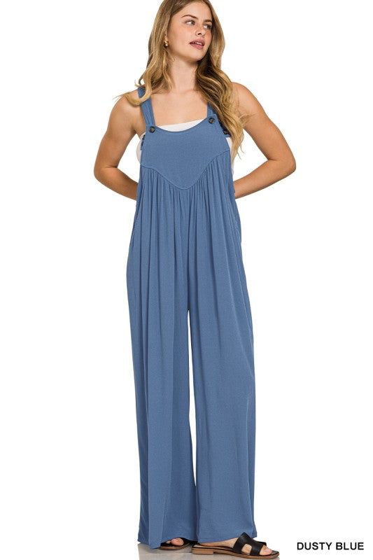 5364-Woven Rayon Crepe Overalls-DUSTY BLUE