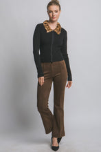 Load image into Gallery viewer, 5572-Leopard Fur Collar Double-zip Cardigan-BLACK
