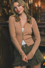 Load image into Gallery viewer, 5573-Leopard Fur Collar Double-zip Cardigan-CAMEL
