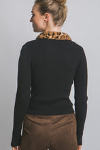 Load image into Gallery viewer, 5572-Leopard Fur Collar Double-zip Cardigan-BLACK
