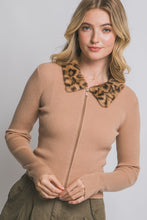 Load image into Gallery viewer, 5573-Leopard Fur Collar Double-zip Cardigan-CAMEL
