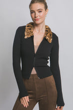 Load image into Gallery viewer, 5572-Leopard Fur Collar Double-zip Cardigan-BLACK

