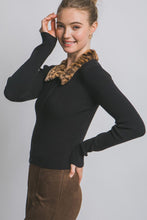 Load image into Gallery viewer, 5572-Leopard Fur Collar Double-zip Cardigan-BLACK
