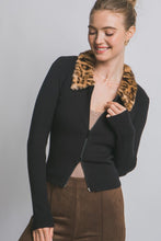 Load image into Gallery viewer, 5572-Leopard Fur Collar Double-zip Cardigan-BLACK
