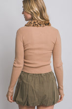 Load image into Gallery viewer, 5573-Leopard Fur Collar Double-zip Cardigan-CAMEL
