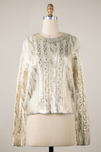 Load image into Gallery viewer, 5359-Metallic Braid Knit Cropped Sweater Top-CHAMPAGNE
