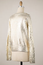 Load image into Gallery viewer, 5359-Metallic Braid Knit Cropped Sweater Top-CHAMPAGNE
