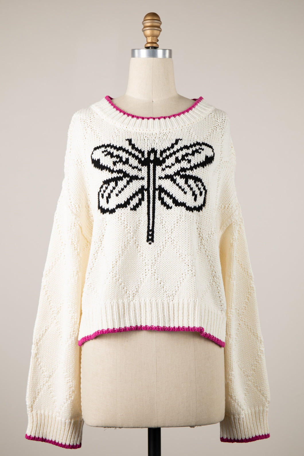 5358-Dragonfly Sweater Top With Color Trim