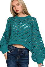 Load image into Gallery viewer, 5566-Cropped Crochet Knit Sweater-TEAL
