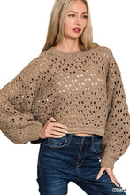 Load image into Gallery viewer, 5567-Cropped Crochet Knit Sweater-MOCHA
