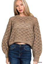 Load image into Gallery viewer, 5567-Cropped Crochet Knit Sweater-MOCHA

