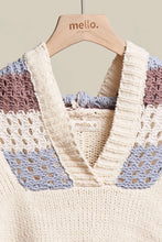 Load image into Gallery viewer, 5346-Hooded Stripe Crochet Detailed Sweater-CREAM
