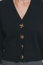 Load image into Gallery viewer, 5616-Elegant Metal Button Up Cardigan-BLACK
