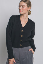 Load image into Gallery viewer, 5616-Elegant Metal Button Up Cardigan-BLACK
