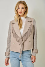 Load image into Gallery viewer, 6703- Tassel Fringe Mixed Media Moto Jacket
