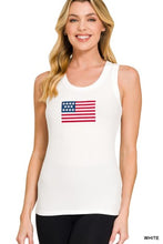 Load image into Gallery viewer, 6101-Ribbed American Flag Patch Scoop Neck Tank Top-WHITE

