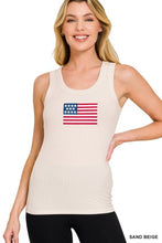 Load image into Gallery viewer, 6101-Ribbed American Flag Patch Scoop Neck Tank Top-WHITE
