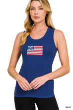 Load image into Gallery viewer, 6100-Ribbed American Flag Patch Scoop Neck Tank Top-NAVY
